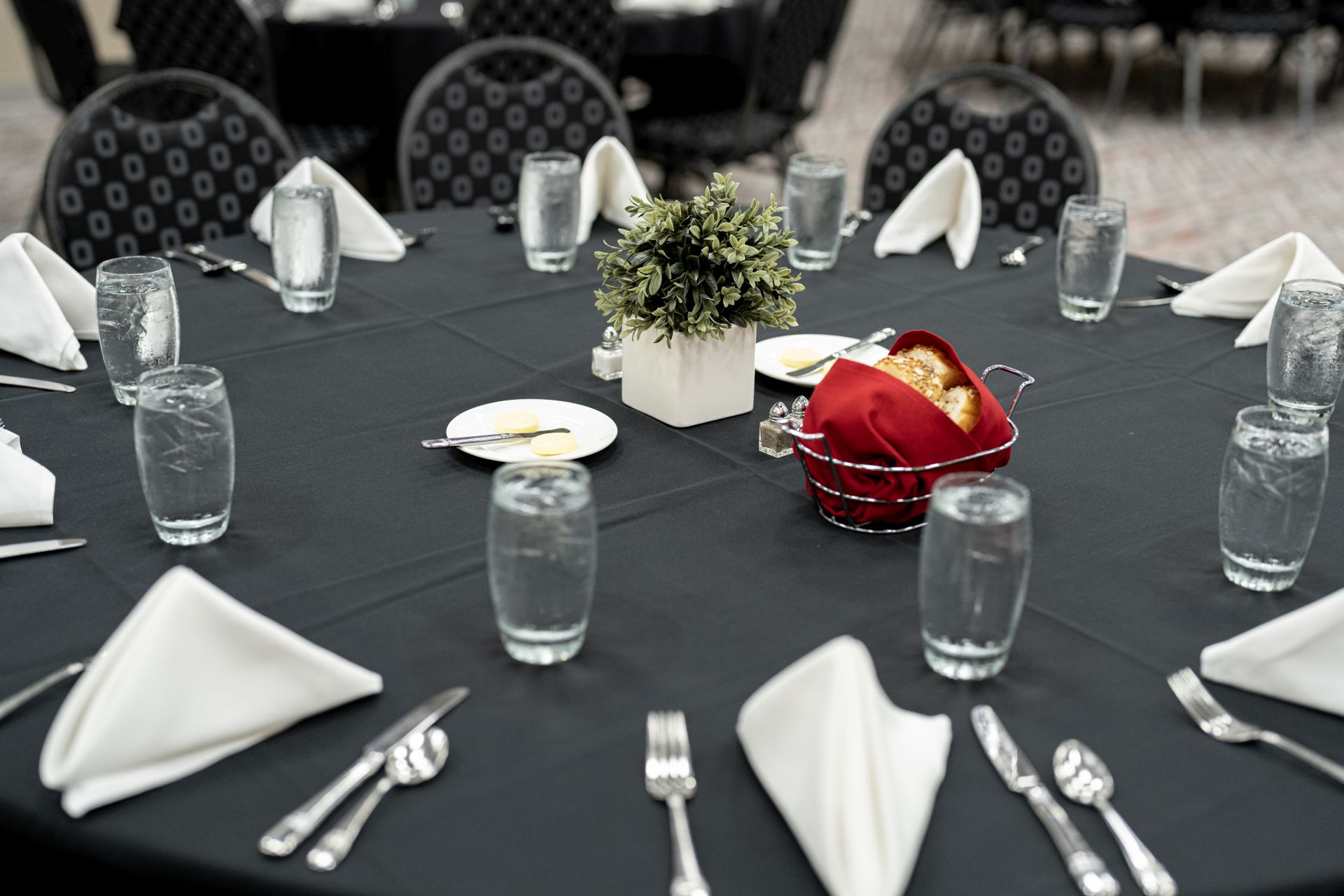 Table set with formal settings for an event